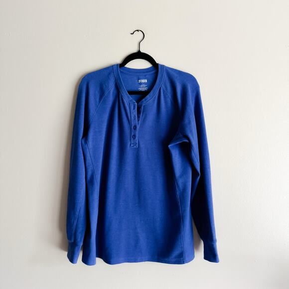 Duluth Trading Co Blue Longtail T Winter Waffle Henley Top Large Gorp Norm Core - Picture 6 of 6